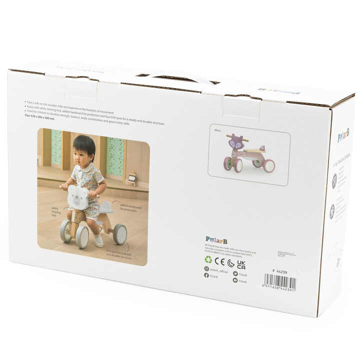 VIGA PolarB Wooden Polar Bear Ride-On with Soft Wheels