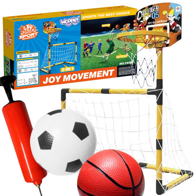 WOOPIE 2-in-1 Basketball Set: Soccer Goal + Balls and Pump