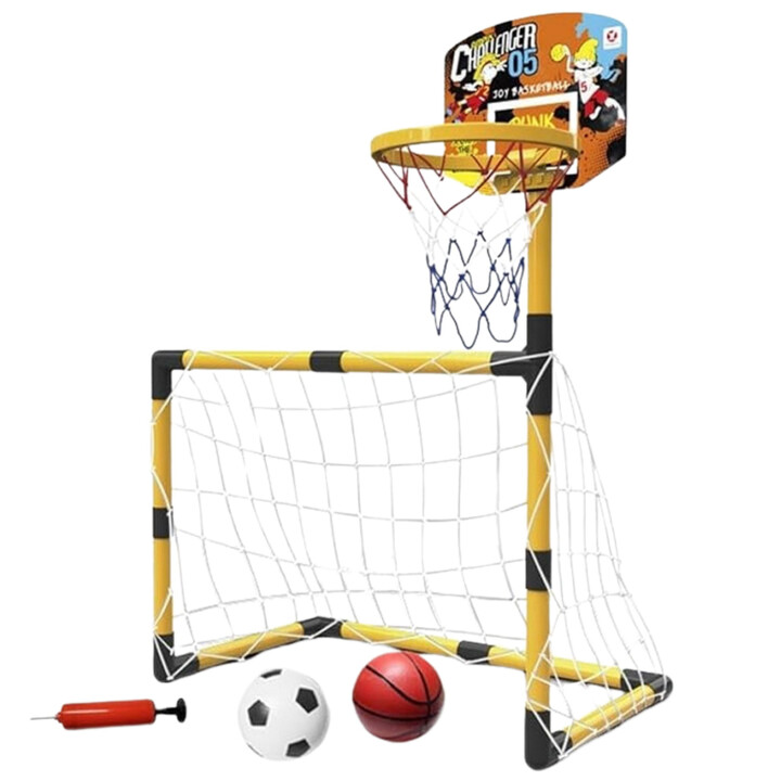 WOOPIE 2-in-1 Basketball Set: Soccer Goal + Balls and Pump