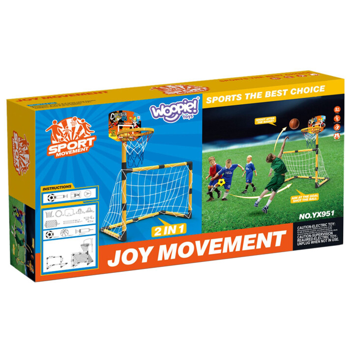 WOOPIE 2-in-1 Basketball Set: Soccer Goal + Balls and Pump