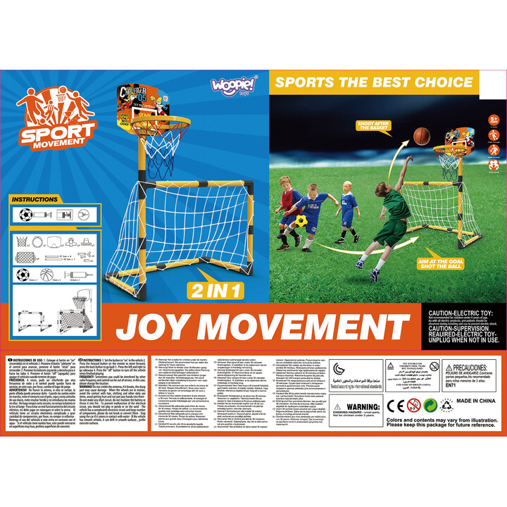 WOOPIE 2-in-1 Basketball Set: Soccer Goal + Balls and Pump