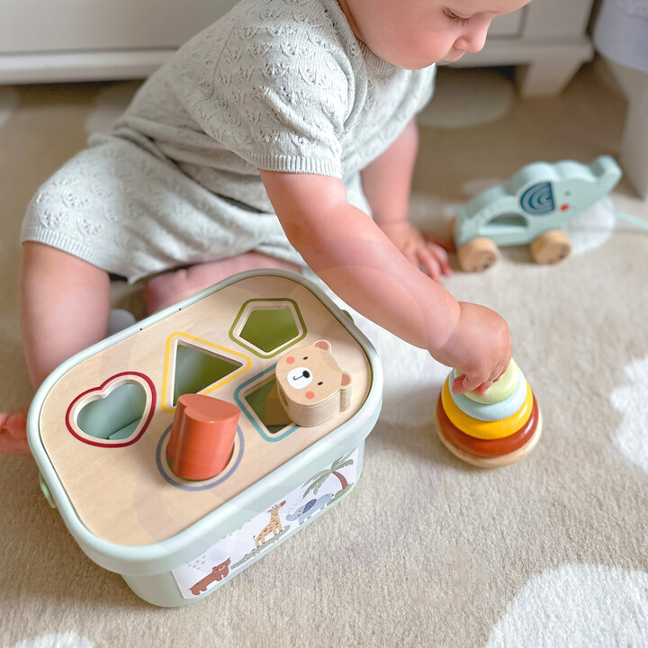 WOOPIE GREEN Sorter Box 3in1 Blocks Pyramid Elephant FSC