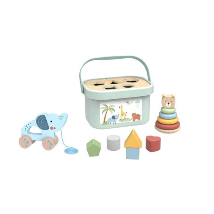 WOOPIE GREEN Sorter Box 3in1 Blocks Pyramid Elephant FSC