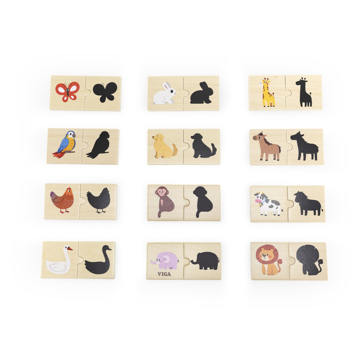 VIGA Wooden Puzzle Set Animal Match Shadow Puzzle