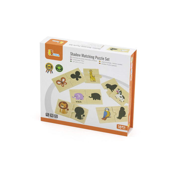 VIGA Wooden Puzzle Set Animal Match Shadow Puzzle