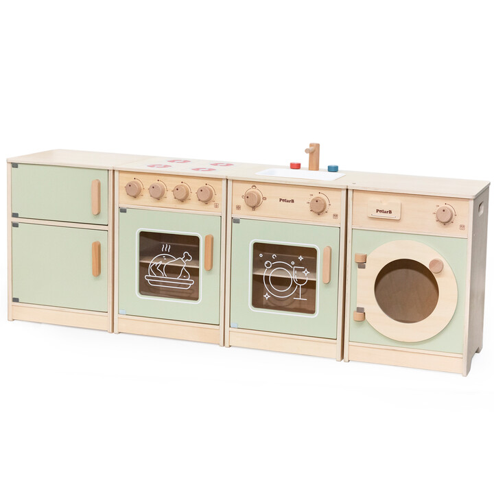 VIGA PolarB Wooden Kitchen Set XL Washing Machine, Stove, Dishwasher - Green