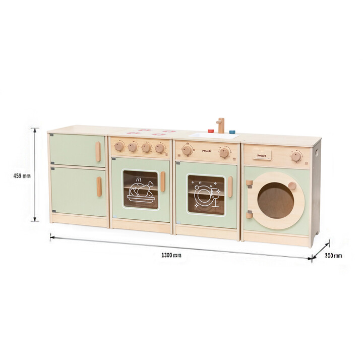 VIGA PolarB Wooden Kitchen Set XL Washing Machine, Stove, Dishwasher - Green