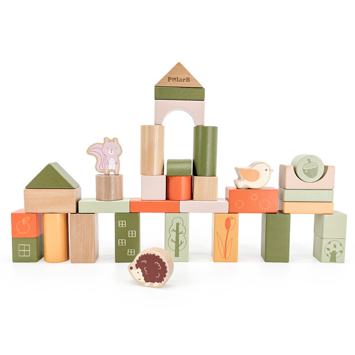 VIGA PolarB Wooden Blocks Montessori Blocks Animals 50 pcs.