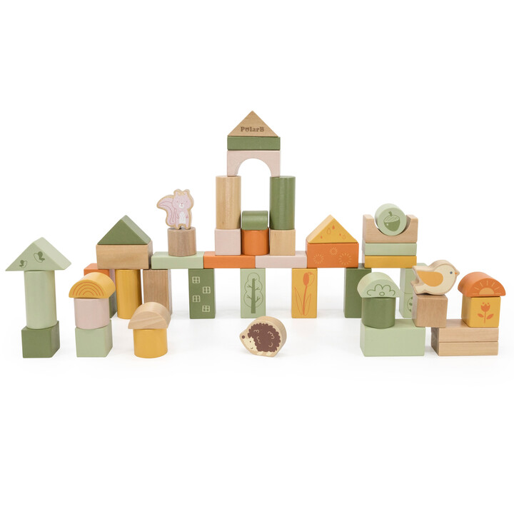 VIGA PolarB Wooden Blocks Montessori Blocks Animals 50 pcs.