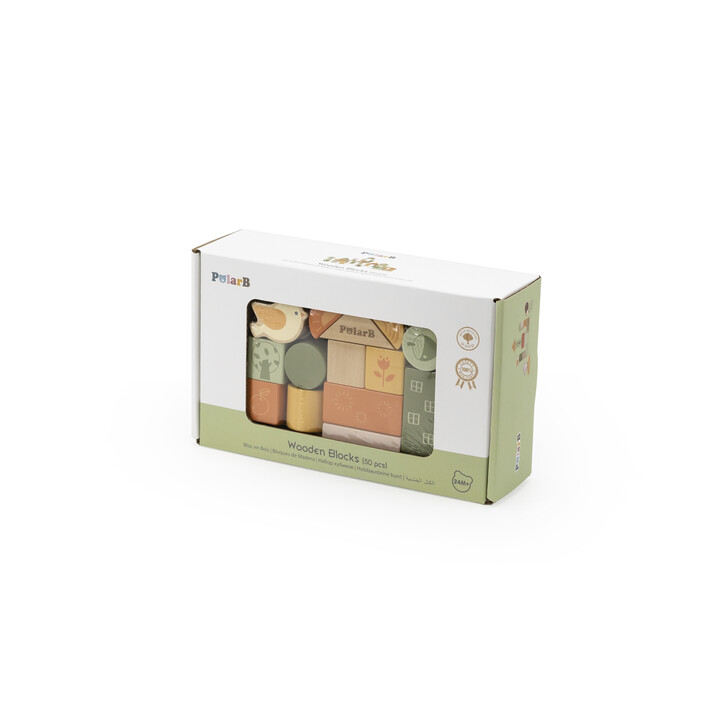 VIGA PolarB Wooden Blocks Montessori Blocks Animals 50 pcs.