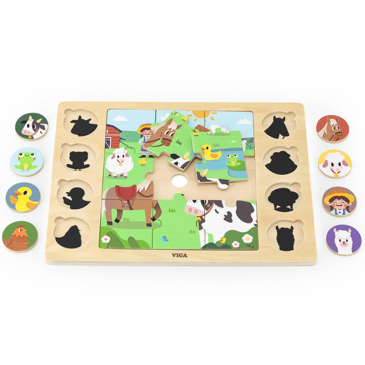 Viga Drewniane Puzzle Odgadnij Po Cieniu - Farma Układanka 17 el.