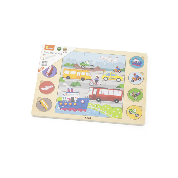 Viga Drewniane Puzzle Odgadnij po Cieniu  - Środki Transportu Układanka 17 el.