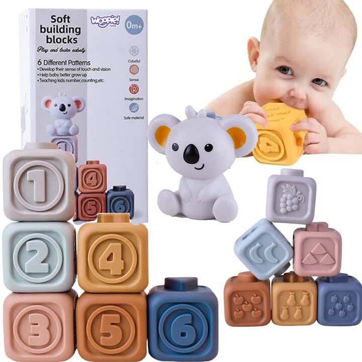 WOOPIE BABY Educational Pyramid Set Sensory Blocks 2in1 Teether Numbers
