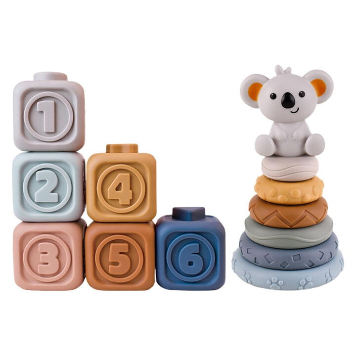 WOOPIE BABY Educational Pyramid Set Sensory Blocks 2in1 Teether Numbers