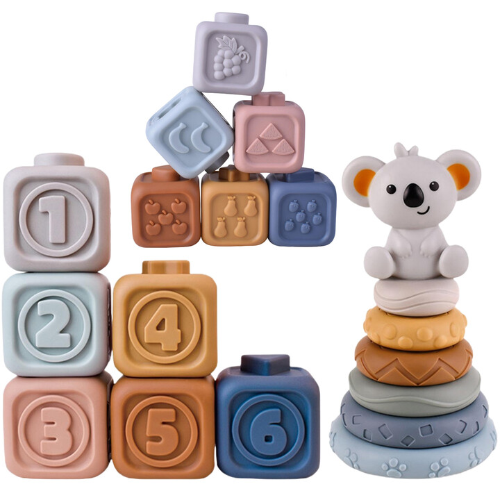WOOPIE BABY Soft Rubber Sensory Blocks 3-in-1 Teddy Bear Set