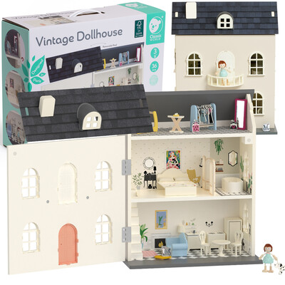 CLASSIC WORLD Wooden Dollhouse Vintage Furniture Large Accessories 36pcs