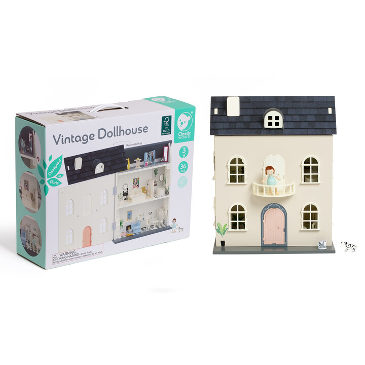CLASSIC WORLD Wooden Dollhouse Vintage Furniture Large Accessories 36pcs