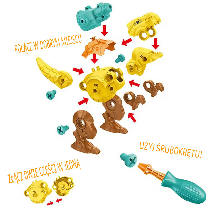 WOOPIE Dinosaurs to Screw 3-Piece Construction Set in a Box + Drill and Screwdriver