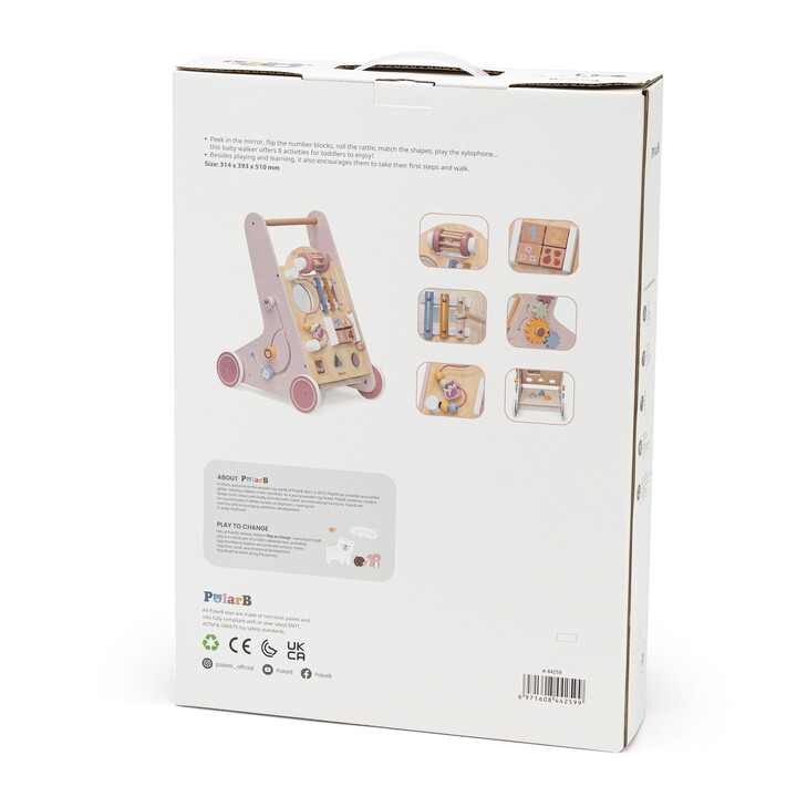 VIGA PolarB Wooden Push Walker Pink Educational