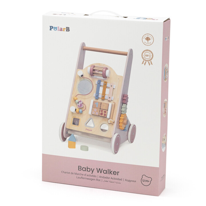 VIGA PolarB Wooden Push Walker Pink Educational