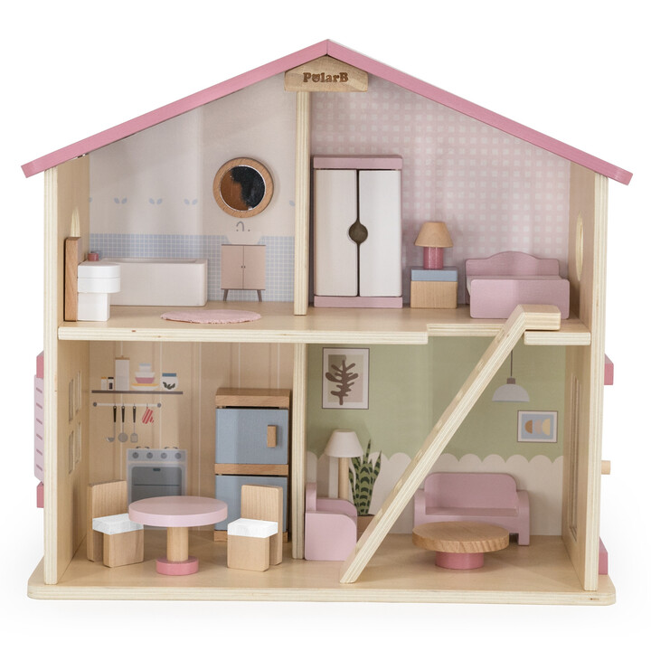VIGA PolarB Large Wooden Dollhouse 17 pcs.