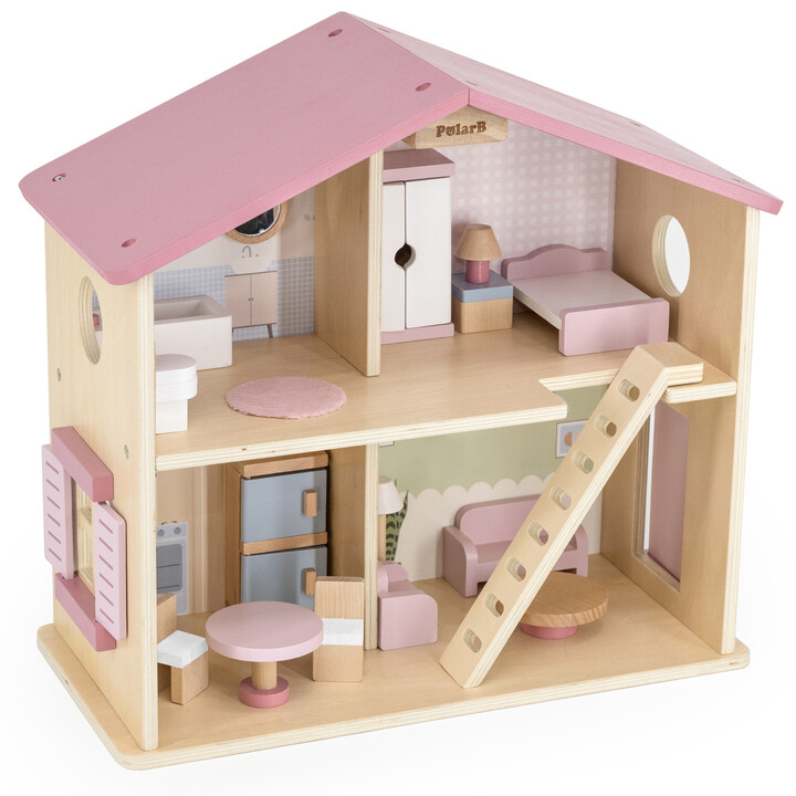 VIGA PolarB Large Wooden Dollhouse 17 pcs.