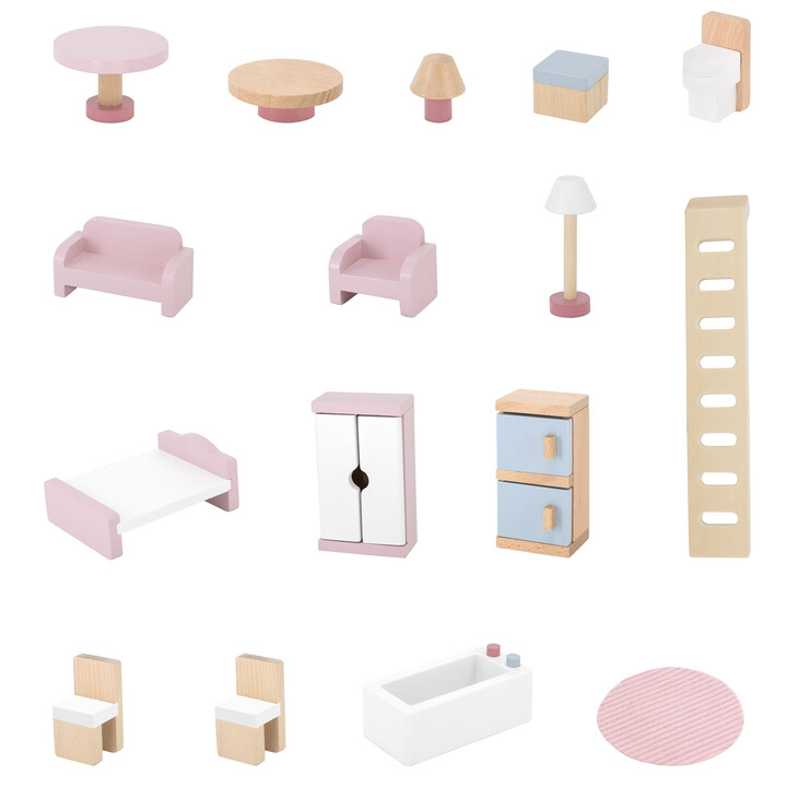 VIGA PolarB Large Wooden Dollhouse 17 pcs.