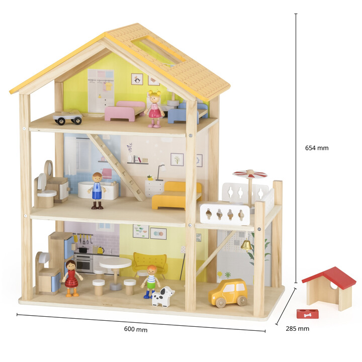 VIGA Wooden Dollhouse Set with Dolls and Accessories