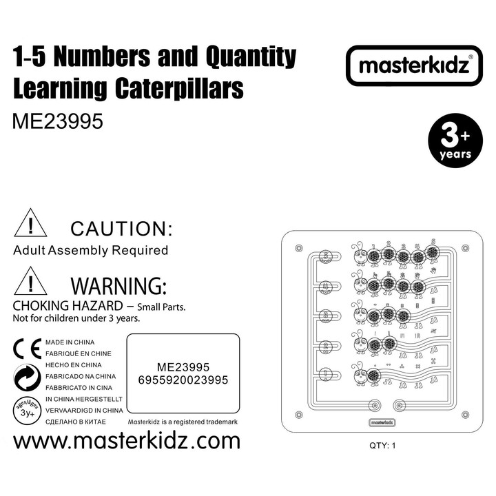 MASTERKIDZ Colorful Caterpillars Learning Numbers and Quantities - Montessori Educational Wall Board