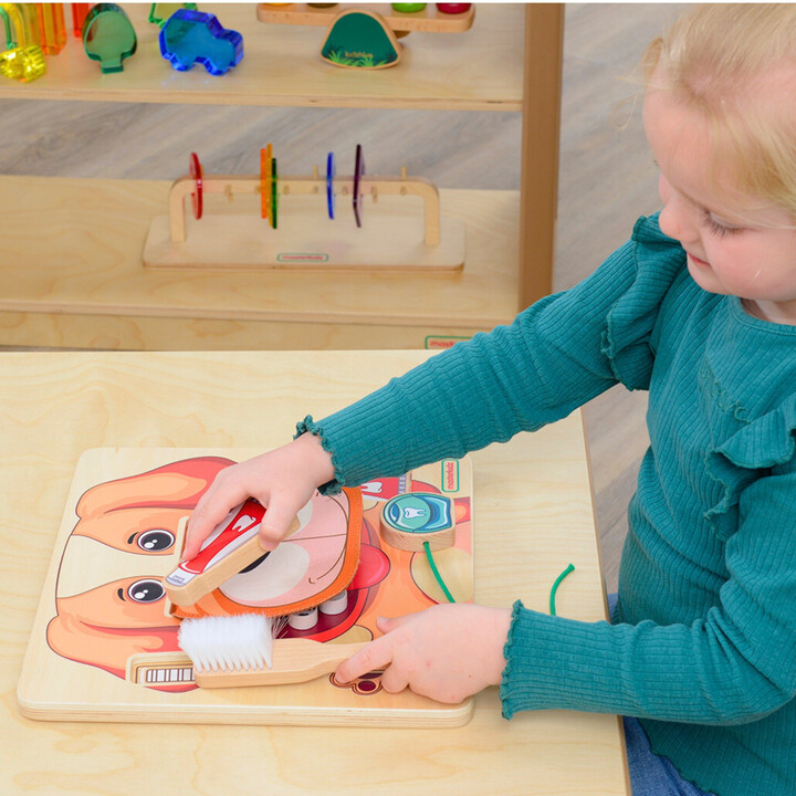 MASTERKIDZ Nauka Zdrowej Higieny Jamy Ustnej Pieska - Tablica Ścienna Edukacyjna Montessori