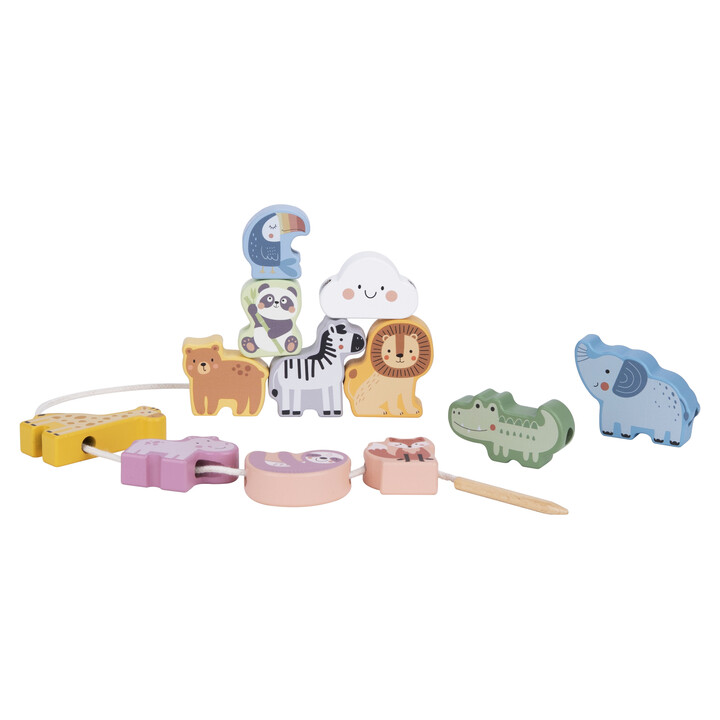 WOOPIE GREEN Drewniana Nawlekanka Klocki Przeplatanka ZOO Montessori13 EL