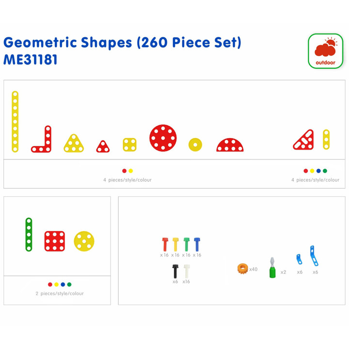 MASTERKIDZ Set of Geometric Shapes Blocks for STEM Wall Panels 260 pcs.