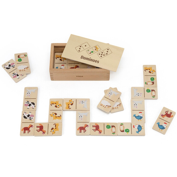 VIGA Wooden Domino 2 in 1 Animals and Numbers