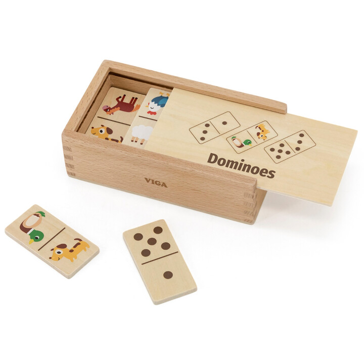 VIGA Wooden Domino 2 in 1 Animals and Numbers