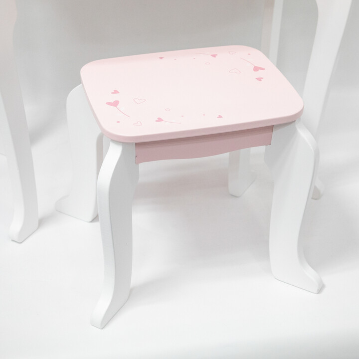 VIGA Large Wooden Dressing Table in White and Pink with Mirror and Chair