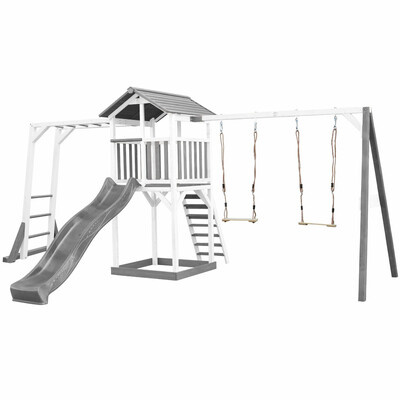 AXI Wooden Playground Tower with Double Swing, Climbing Ladders, and XLL Slide