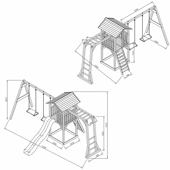 AXI Wooden Playground Tower with Double Swing, Climbing Ladders, and XLL Slide