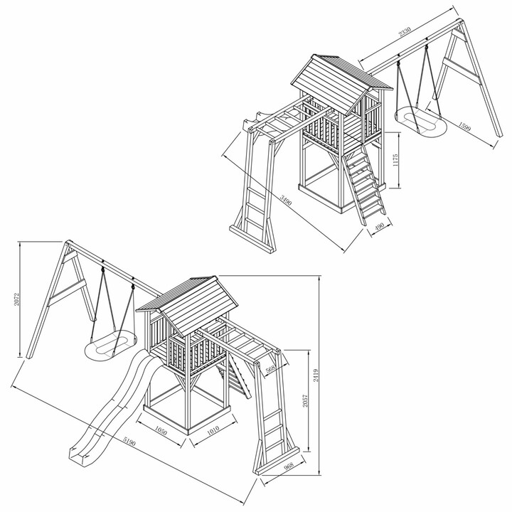 AXI Wooden Playground Tower with Swing, Climbing Ladders, XXL Slide