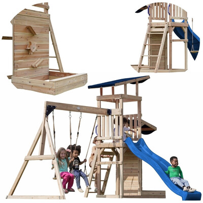 AXI Wooden Large Playground Swings Slide Tower + Sandbox