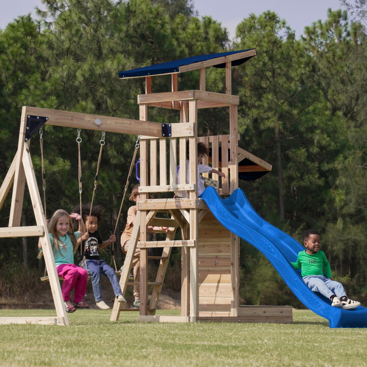 AXI Wooden Large Playground Swings Slide Tower + Sandbox