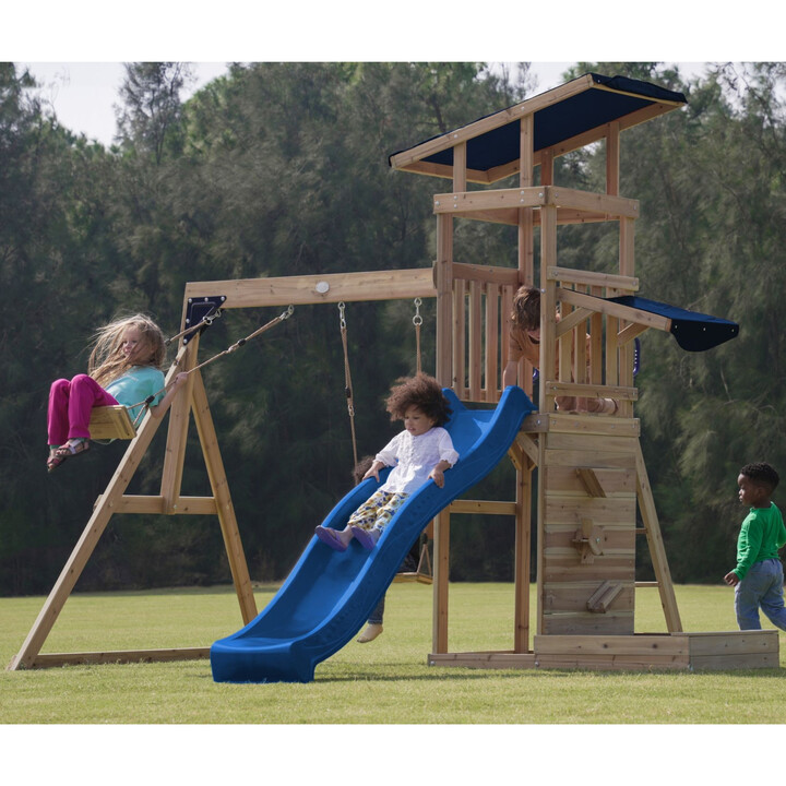 AXI Wooden Large Playground Swings Slide Tower + Sandbox