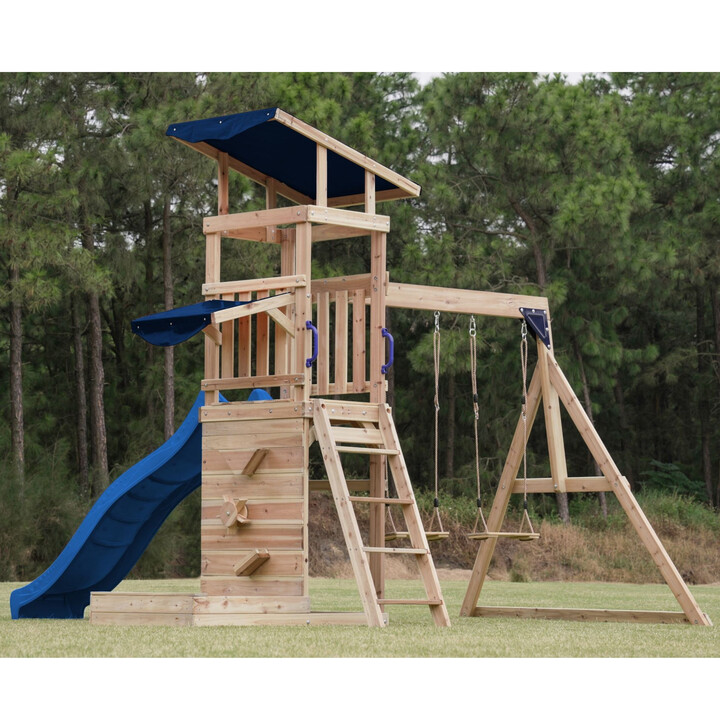 AXI Wooden Large Playground Swings Slide Tower + Sandbox