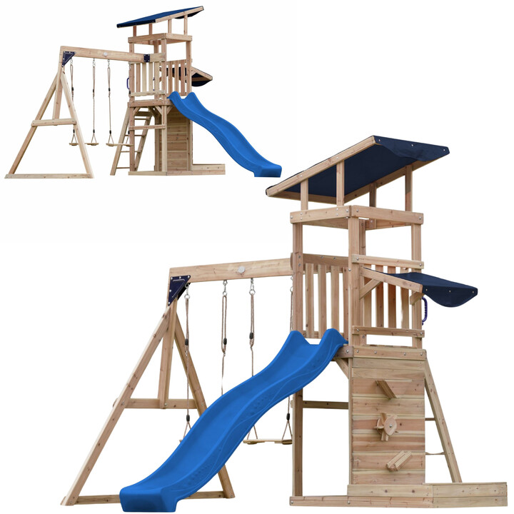 AXI Wooden Large Playground Swings Slide Tower + Sandbox