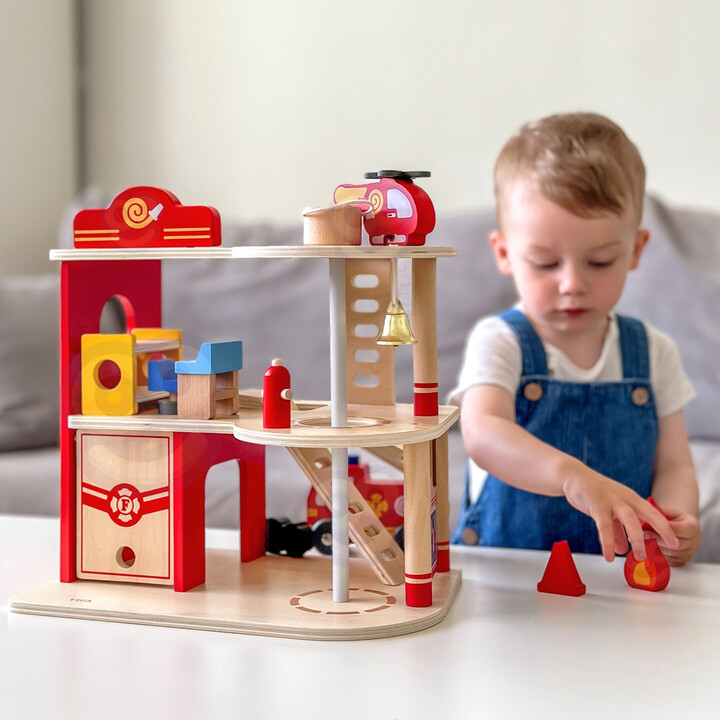 VIGA Wooden Garage Fire Station Set 14 pcs