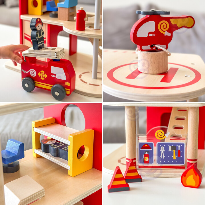 VIGA Wooden Garage Fire Station Set 14 pcs