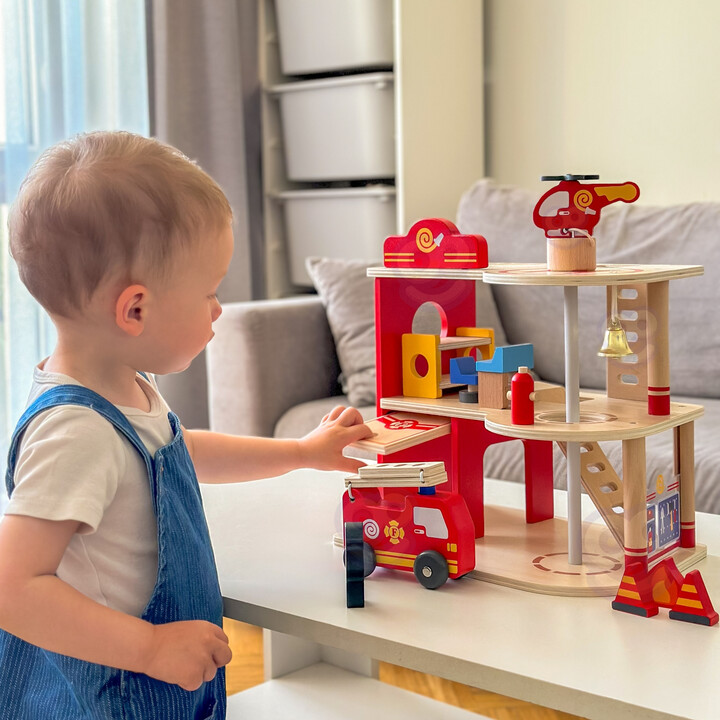 VIGA Wooden Garage Fire Station Set 14 pcs
