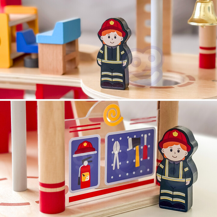 VIGA Wooden Garage Fire Station Set 14 pcs