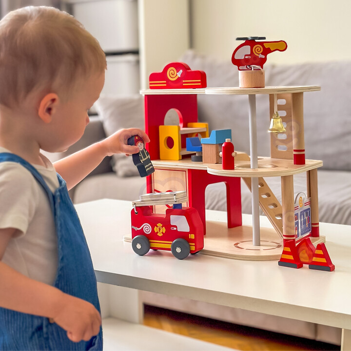 VIGA Wooden Garage Fire Station Set 14 pcs