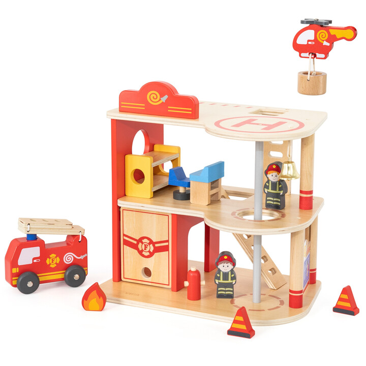 VIGA Wooden Garage Fire Station Set 14 pcs