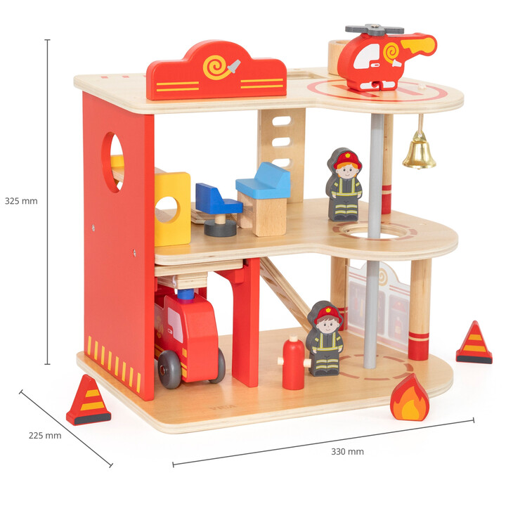VIGA Wooden Garage Fire Station Set 14 pcs
